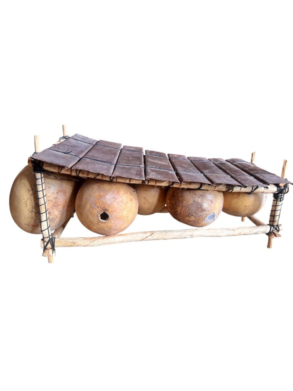 African Gourd Resonator Metallophone Metal Keys Wooden Frame 1950-1975 - Picture 2 of 13